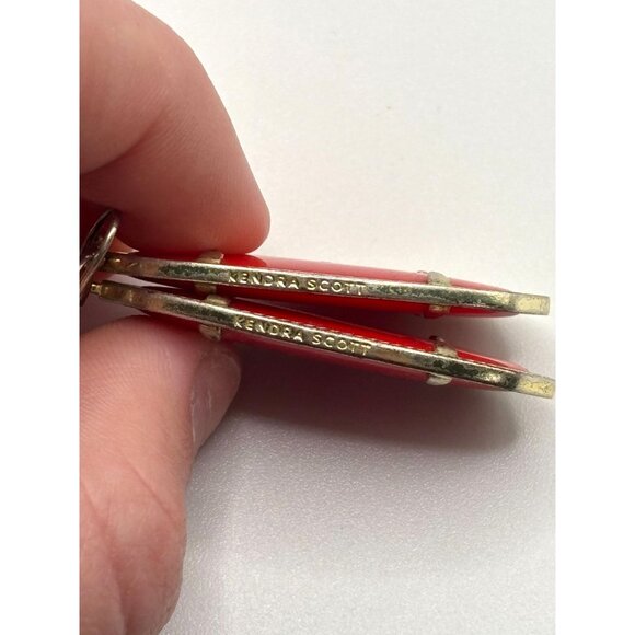 Kendra Scott Elle Gold Drop Earrings With Bright Red Stones - Picture 3 of 6